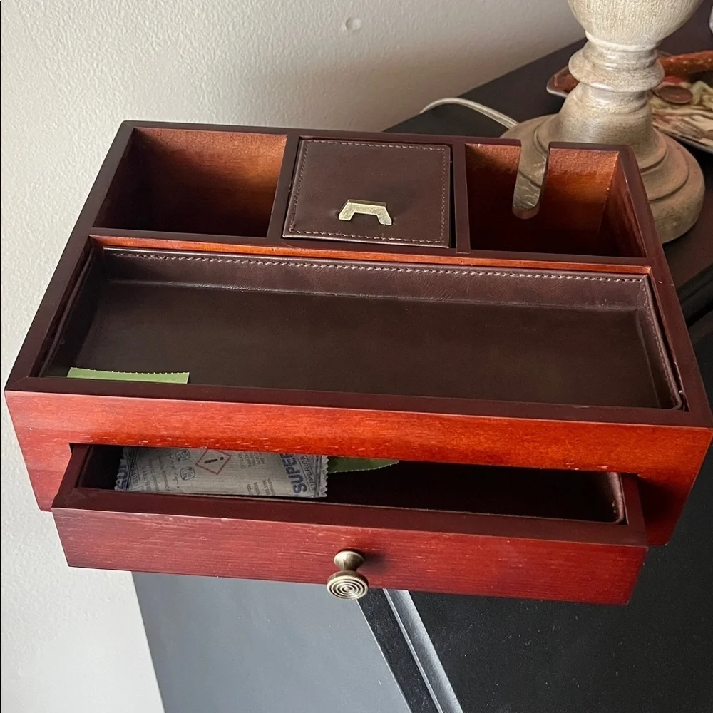 Wooden Jewelry Organizer NEW Multiple Compartments Charging Station